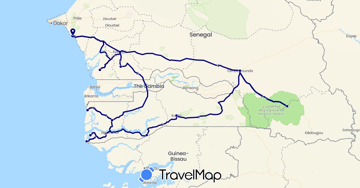 TravelMap itinerary: driving in Senegal (Africa)