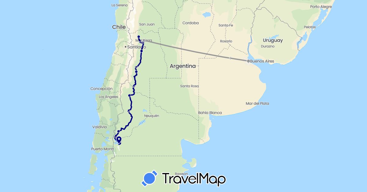 TravelMap itinerary: driving, plane in Argentina (South America)