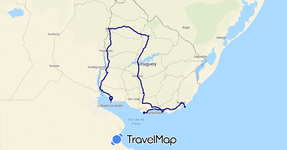 TravelMap itinerary: driving in Uruguay (South America)