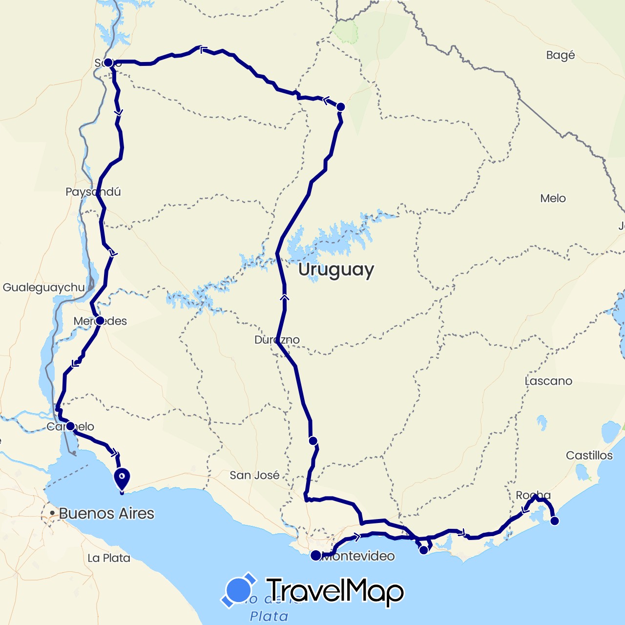 TravelMap itinerary: driving in Uruguay (South America)