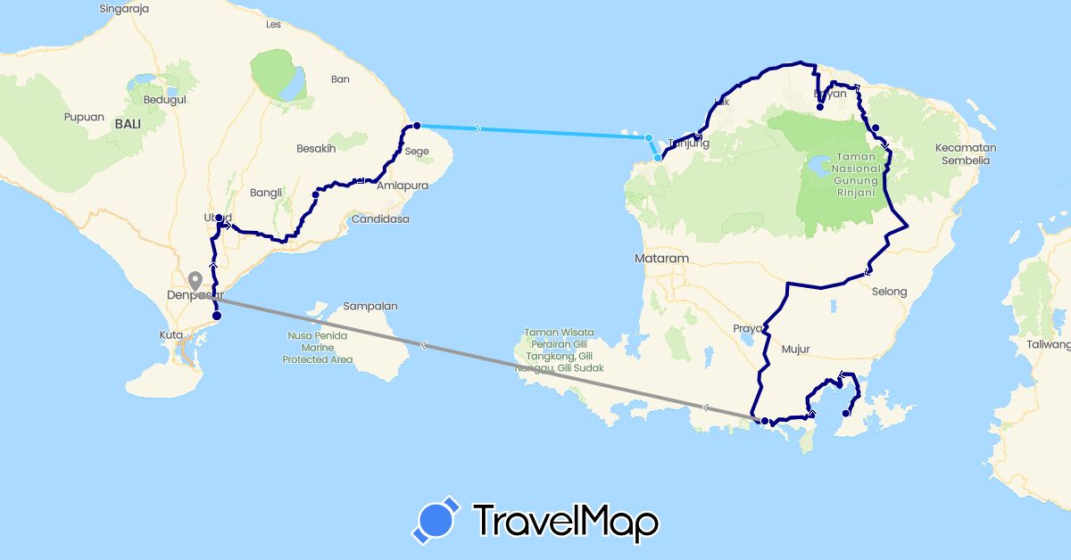 TravelMap itinerary: driving, plane, boat in Indonesia (Asia)