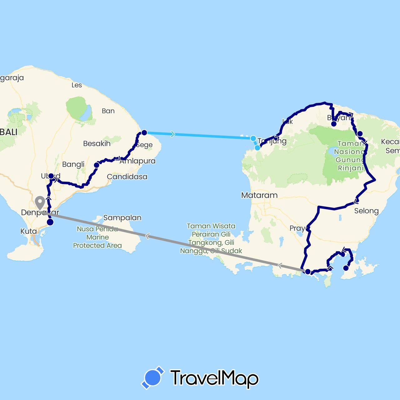 TravelMap itinerary: driving, plane, boat in Indonesia (Asia)