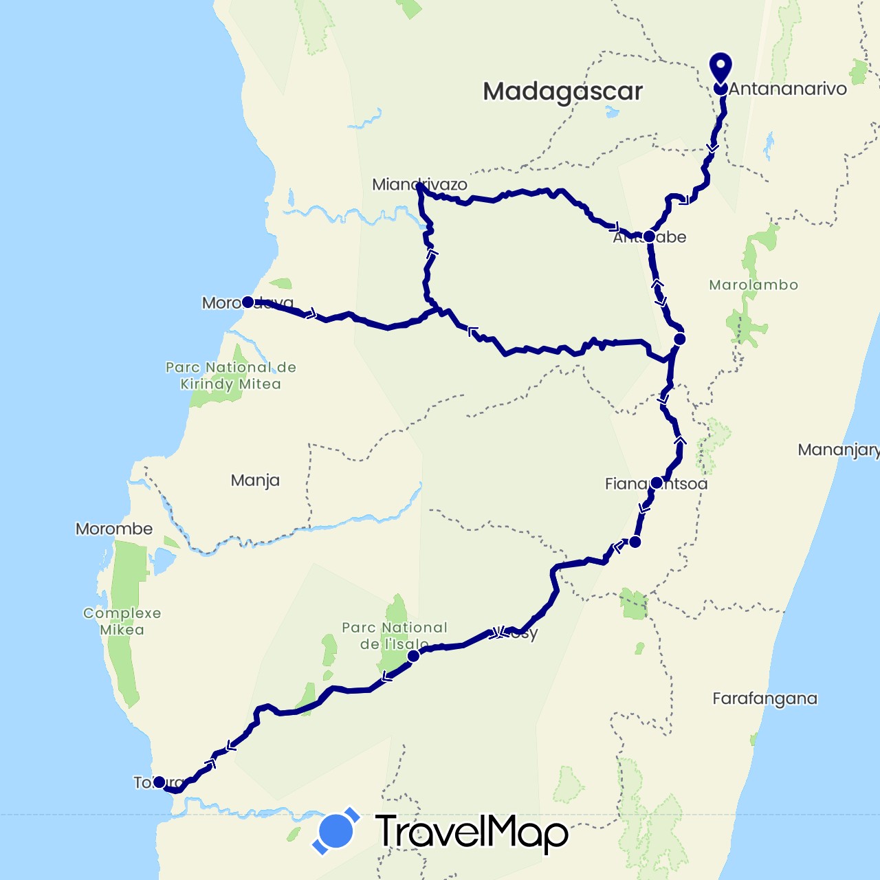 TravelMap itinerary: driving in Madagascar (Africa)