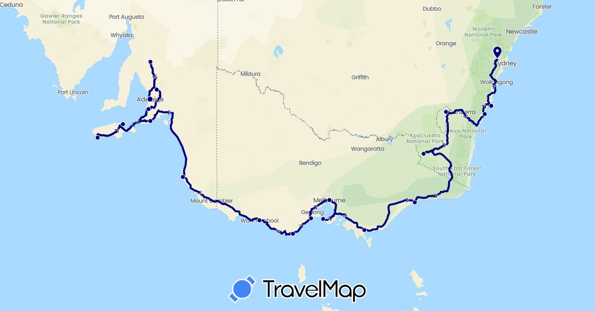 TravelMap itinerary: driving in Australia (Oceania)