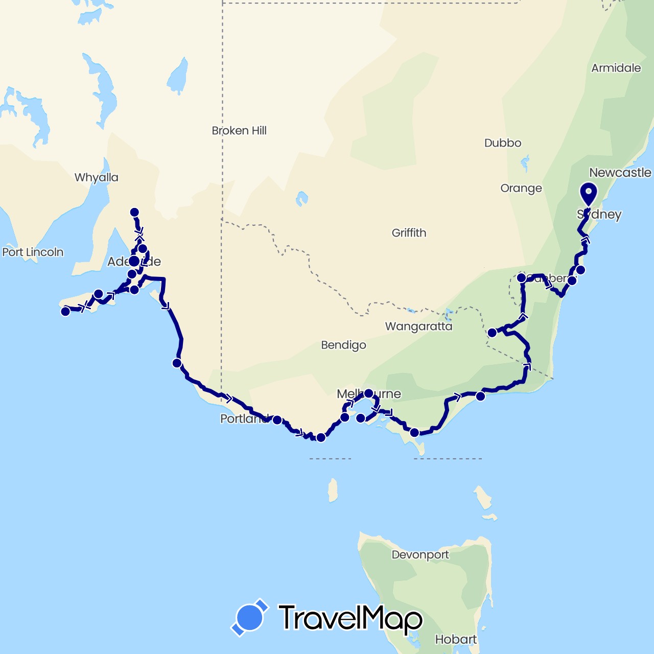 TravelMap itinerary: driving in Australia (Oceania)