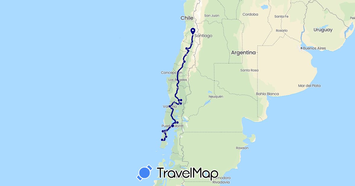 TravelMap itinerary: driving in Chile (South America)