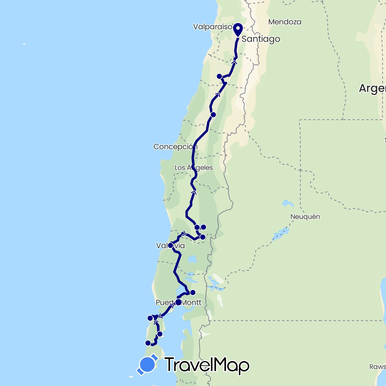 TravelMap itinerary: driving in Chile (South America)